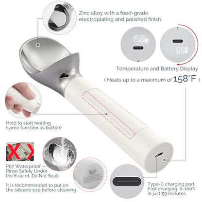 Heated Ice Cream Scoop: Rechargeable Electric Warming Ice – Close-up Detail