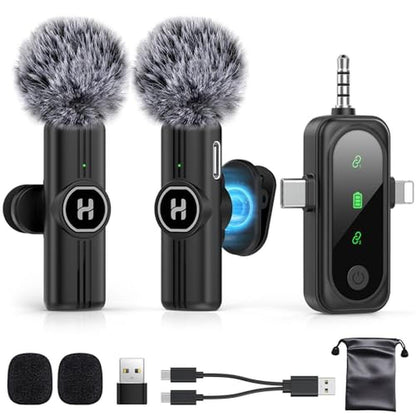 Mic Recording: Hehottc 3-in-1 Mini Wireless Lavalier – Front View