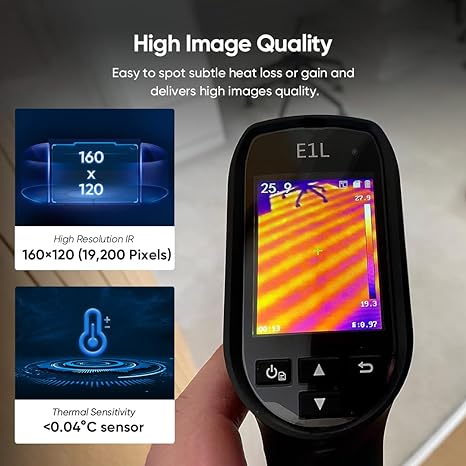 HIKMICRO E1L Thermal Imaging Camera, 160 x 120 IR Resolution/19200 Pixels, 25Hz Refresh Rate, Portable Handheld Infrared Thermal Imager with Laser Pointer, -4°F~1022°F Temperature Range