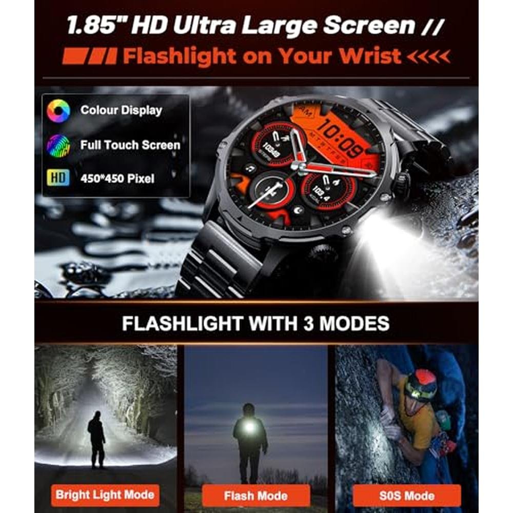 Hirreo Military Smart Watch: Hirreo Men's Smartwatch 1.85 – Close-up Detail