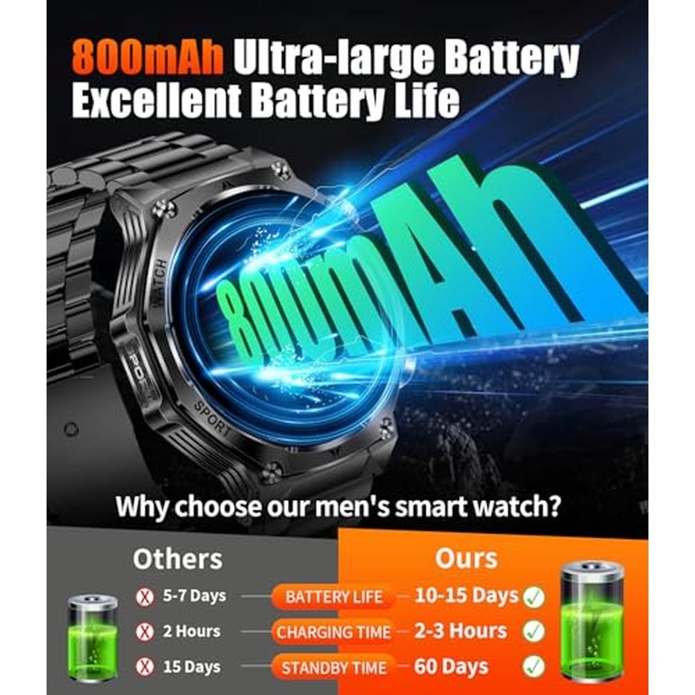 HIRREO Military Smart Watch for Men – Side View