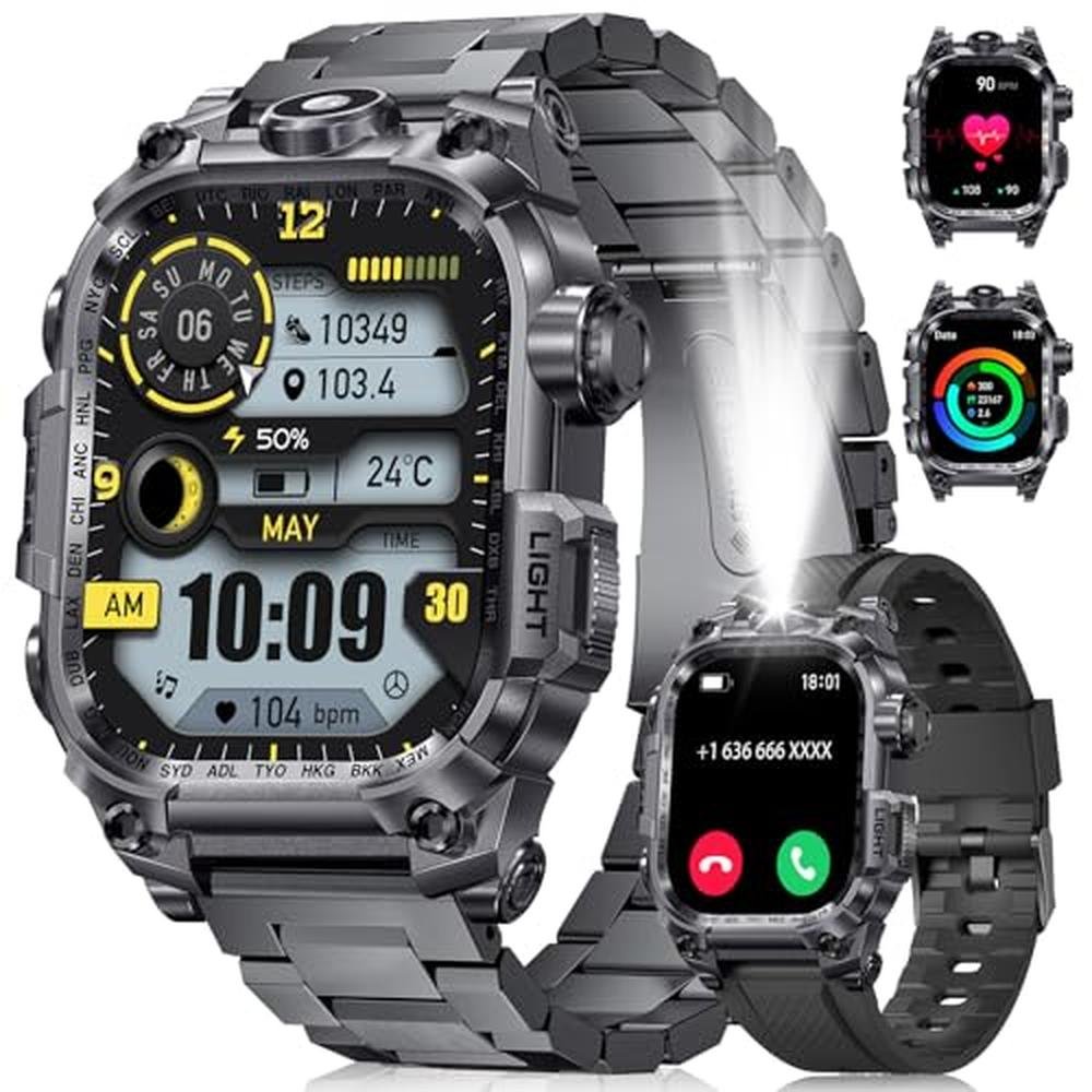 HIRREO Military Smart Watch: HIRREO Men's Rugged Timepiece – Front View