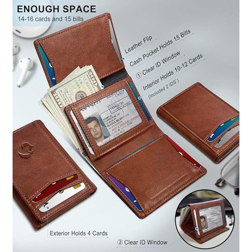 Housmai Trifold Leather Wallet for Men – Side View