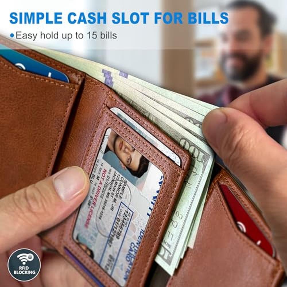 Housmai Trifold Leather Wallet for Men – In Use