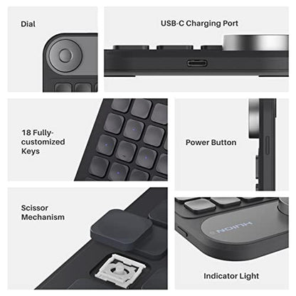 HUION Keydial Mini: Bluetooth Programmable Keypad with 5 – Side View