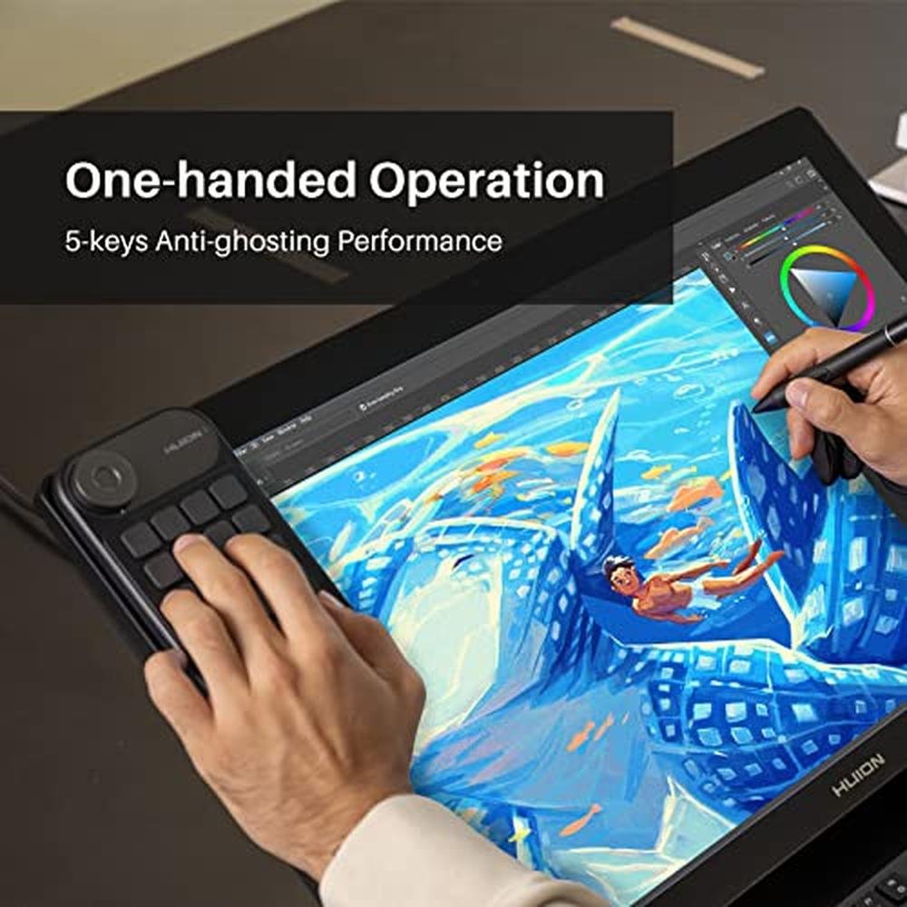 HUION Keydial Mini: Bluetooth Programmable Keypad with 5 – In Use