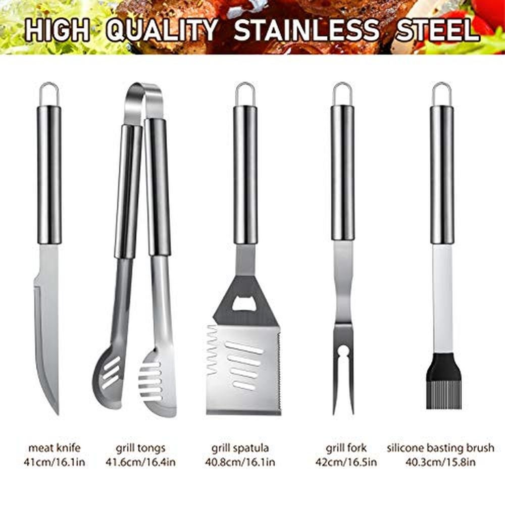 Grill Set: Hussar 34PCS BBQ Grill Tools Set Stainless Steel – Side View