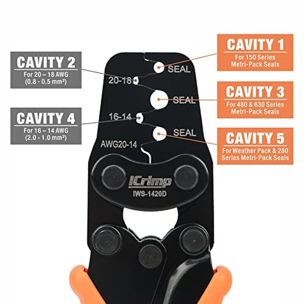 icrimp weather pack crimper: Metri Pack Crimping Tool 20-14 – Close-up Detail
