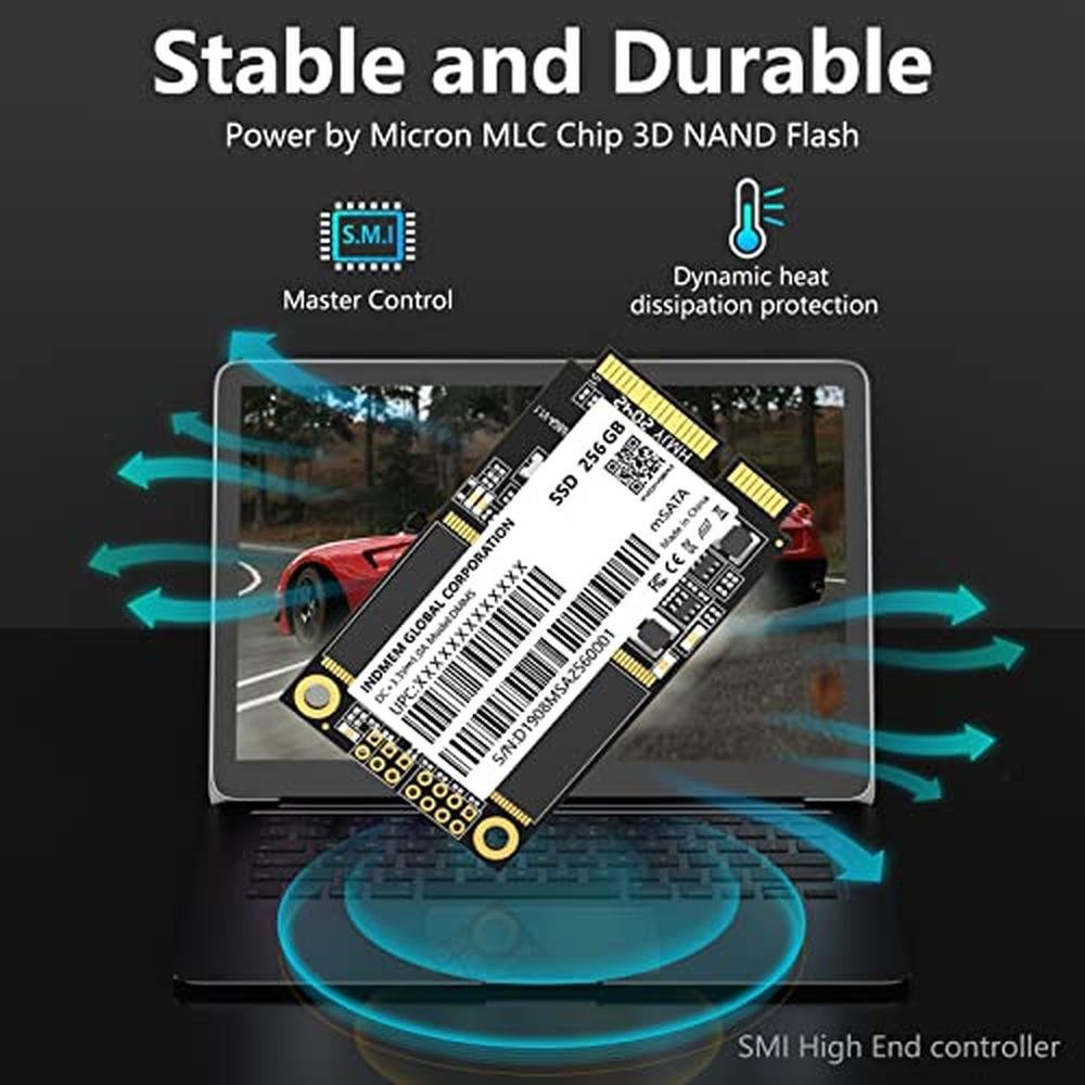 mSATA SSD 256GB: INDMEM Internal Mini SATA III SSD – Close-up Detail