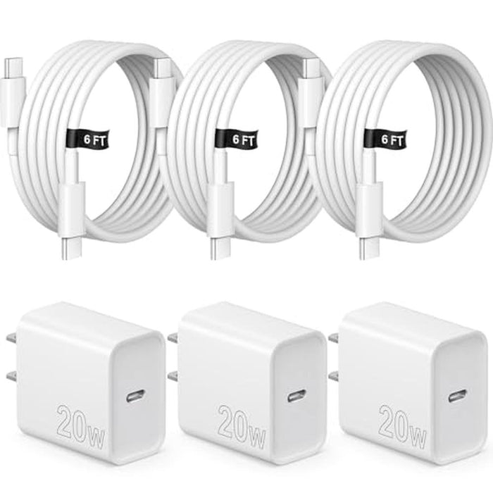 iPhone Charger: 3-Pack USB-C Fast Charging Set – Front View