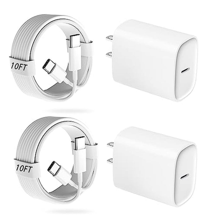 iPhone Charger: 20W USB-C Fast Charger Block with 10ft Long – Front View