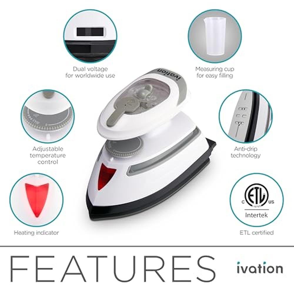 Ivation Travel Steam Iron: Mini Dual Voltage Dry Iron & – Side View