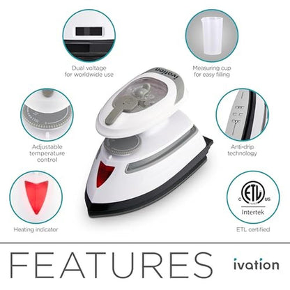 Ivation Travel Steam Iron: Mini Dual Voltage Dry Iron & – Side View