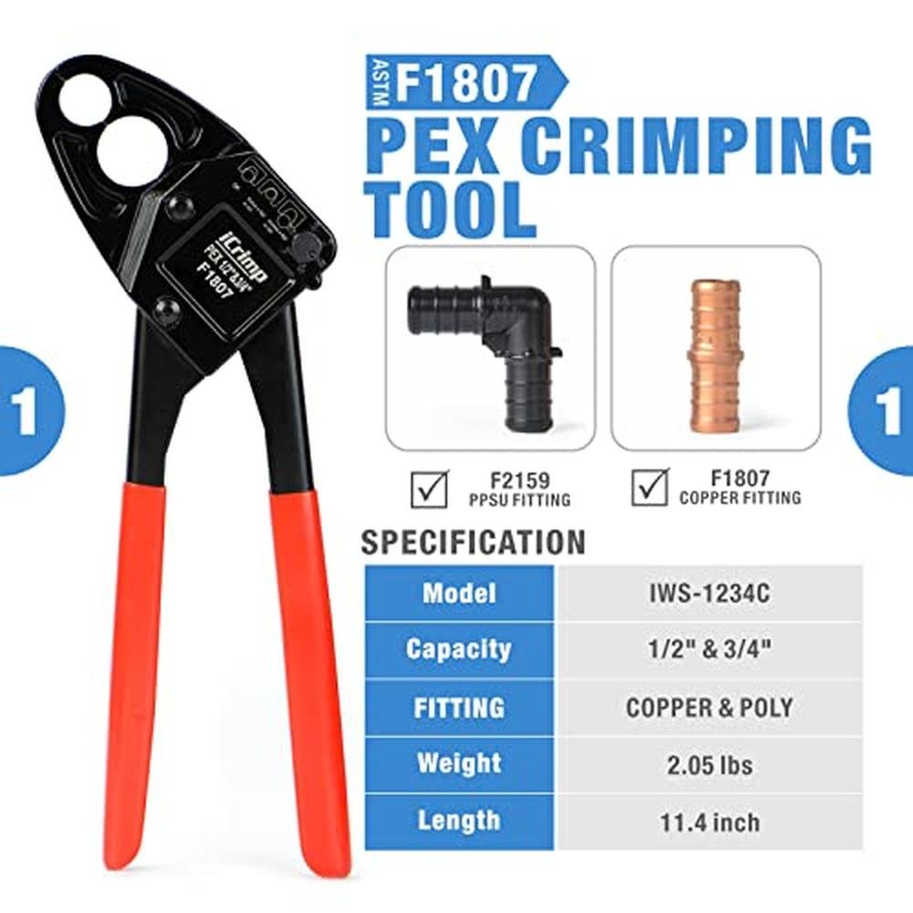 Iwiss Crimp Tool: Iwiss Combo Angle Head Pex Pipe Plumbing – Side View