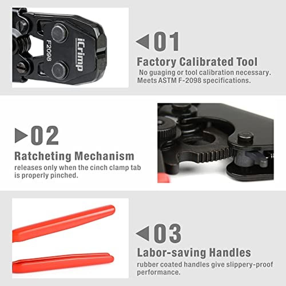 Clamps F2098: IWISS Ratcheting PEX Cinch Tool for Fastening – In Use