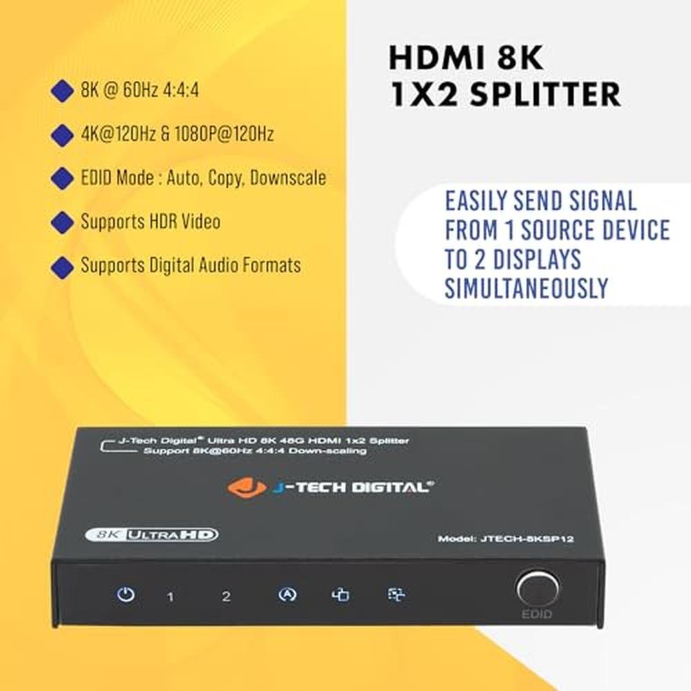 Splitter Tech: J-Tech Digital HDMI Splitter 1x2 4K 120Hz 8K – Side View