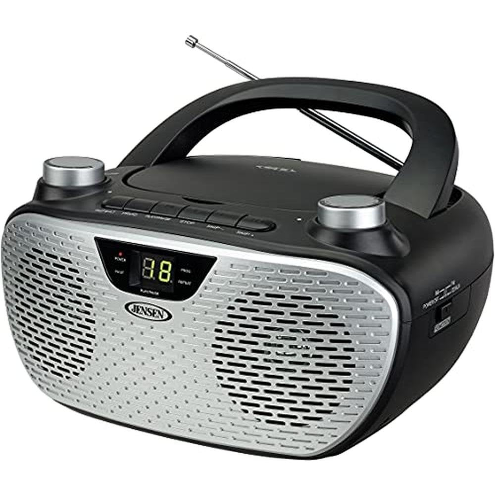 Jensen CD485BK Boombox CD AM/FM Stereo Radio (Black) – Front View