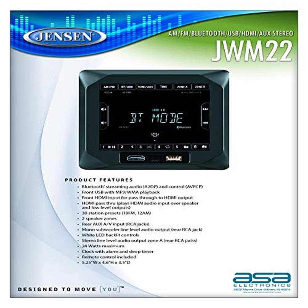 Jensen JWM22 2-Speaker Zones AM/FM – Side View