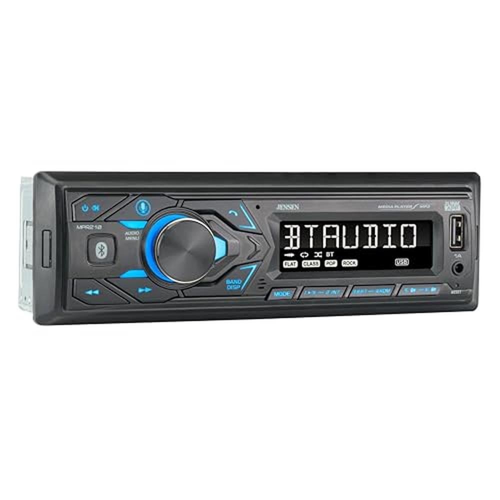 JENSEN MPR210 7-Character LCD Single DIN Car Stereo Radio – Front View