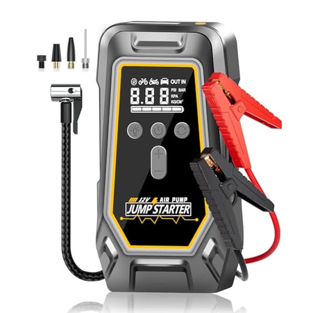 Pump Car: USA Warehouse Jump Starter with Air Compressor 3x – Front View