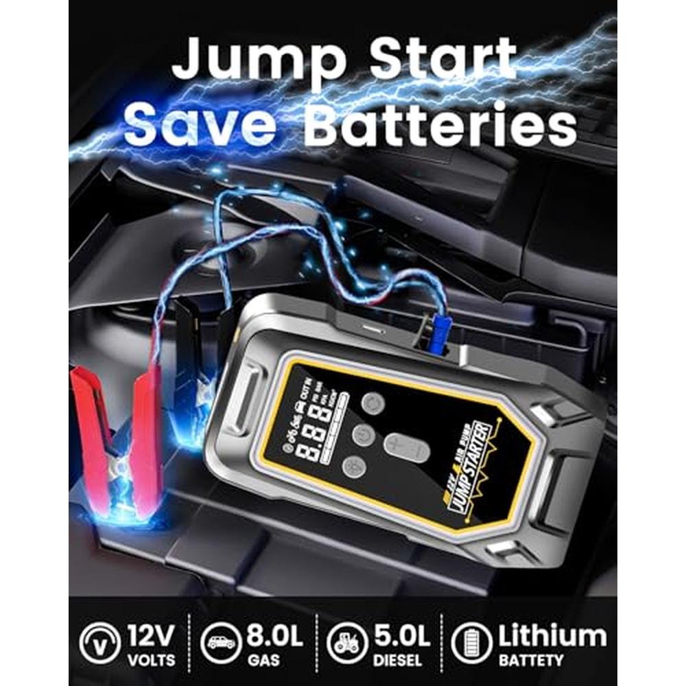 Pump Car: USA Warehouse Jump Starter with Air Compressor 3x – Side View