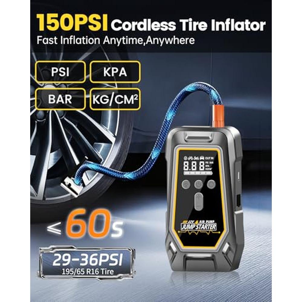 Pump Car: USA Warehouse Jump Starter with Air Compressor 3x – Close-up Detail
