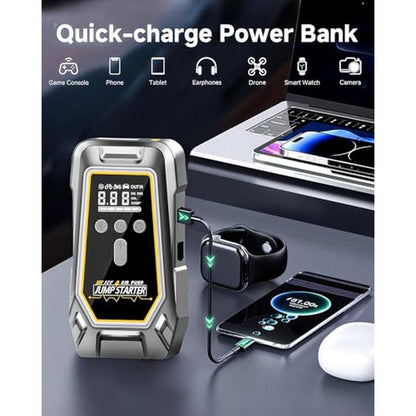 Pump Car: USA Warehouse Jump Starter with Air Compressor 3x – In Use