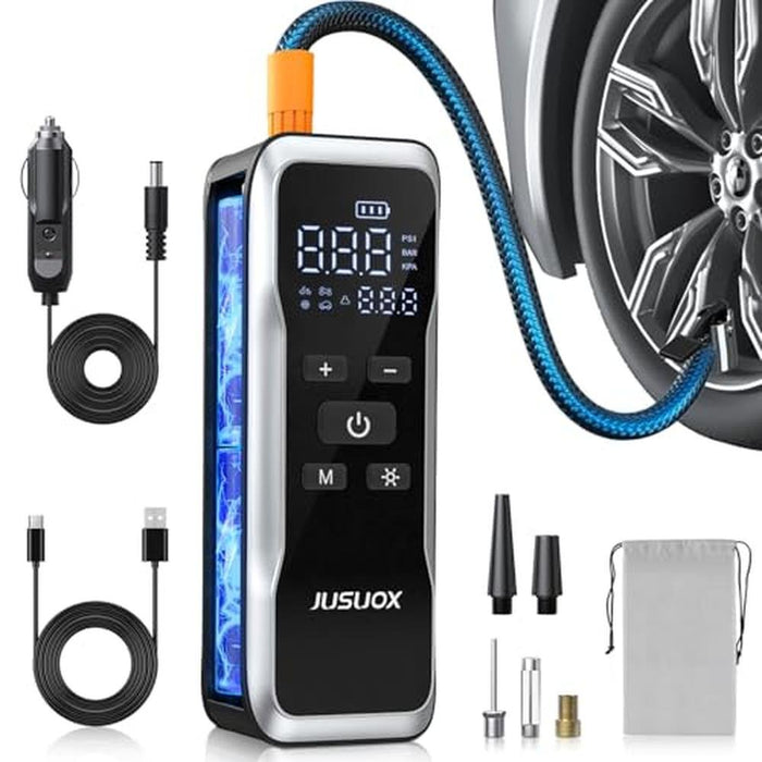 Air Pump: JUSUOX Tire Inflator Portable Air Compressor – Front View