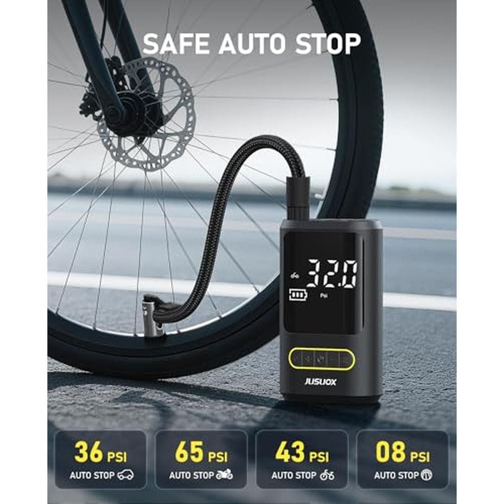 Air Pump: JUSUOX Tire Inflator Portable Air Compressor – Close-up Detail