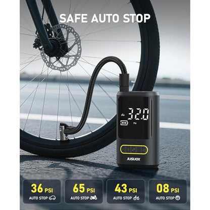 Air Pump: JUSUOX Tire Inflator Portable Air Compressor – Close-up Detail