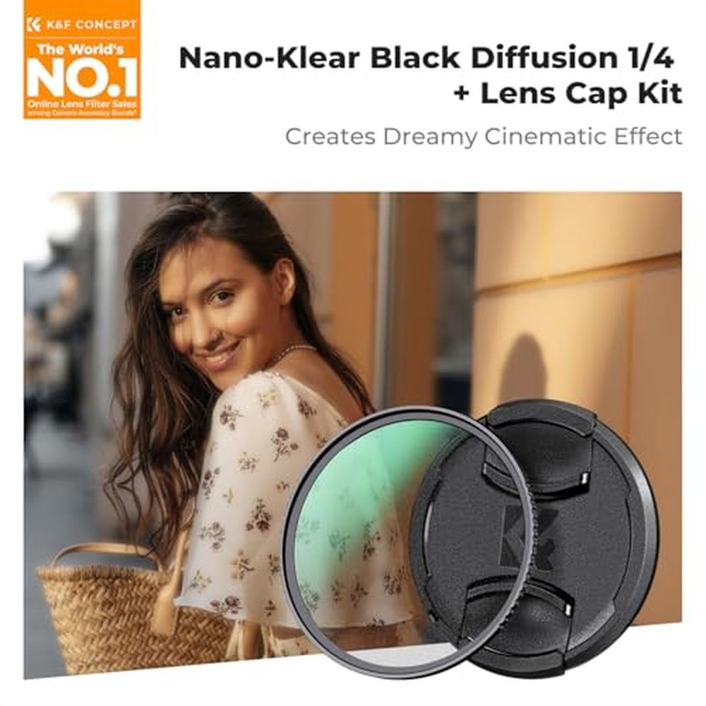 K&F CONCEPT 40.5mm Black Diffusion 1/4 Filter + Lens Cap – Front View
