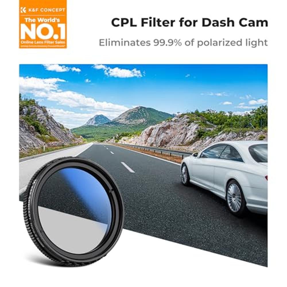 K&F Concept 40mm Ultra-Slim CPL Circular Polarizer Dashcam – Side View