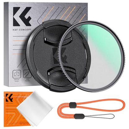 K&F CONCEPT 43mm Black Diffusion 1/4 Filter + Lens Cap – Front View
