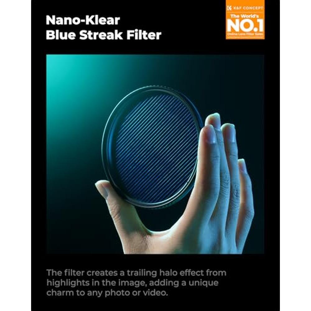 K&F CONCEPT 49mm Blue Streak Lens Filter Rotating Circular – Side View