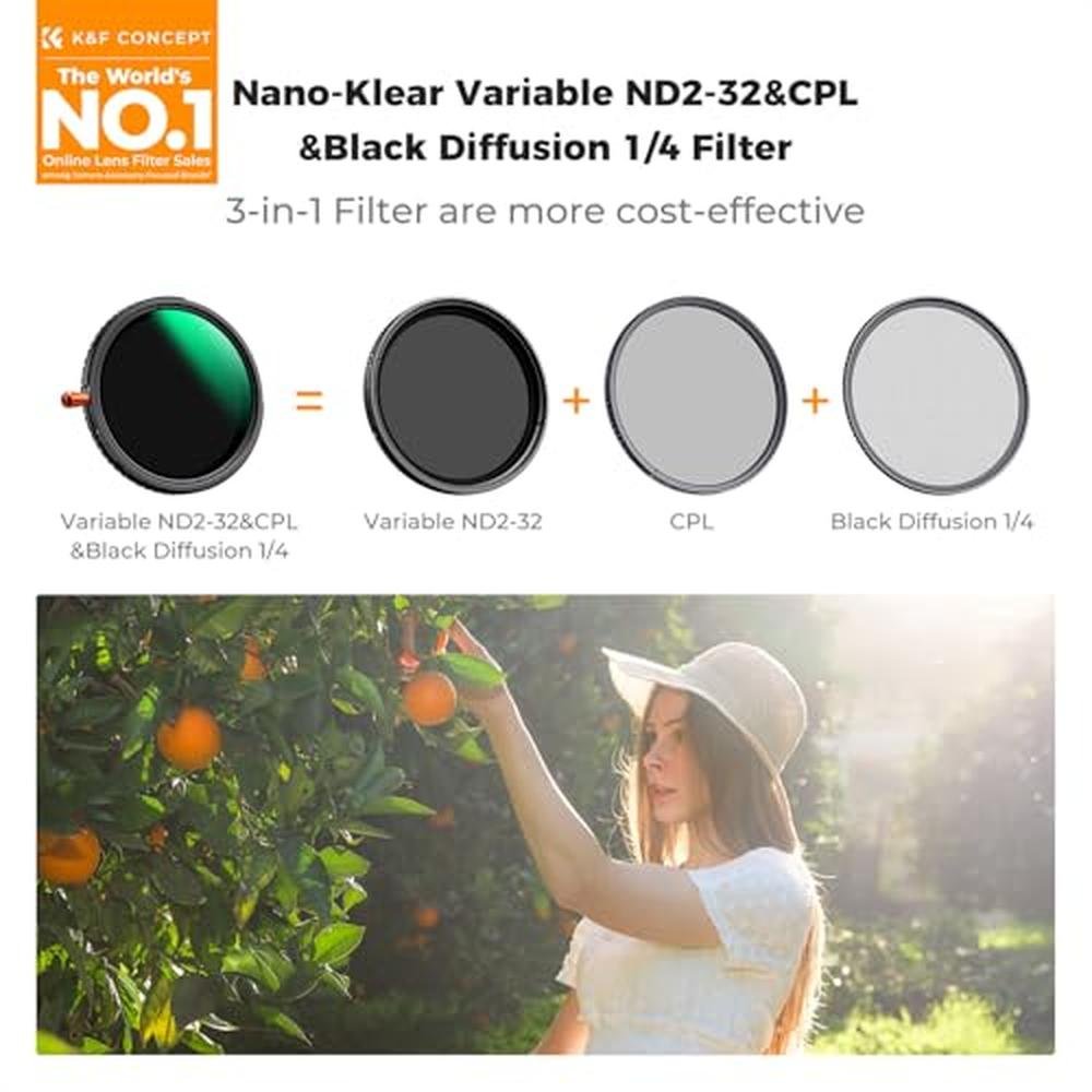 K&F CONCEPT 52mm Black Diffusion Mist Effect 1/4 & Variable – Side View