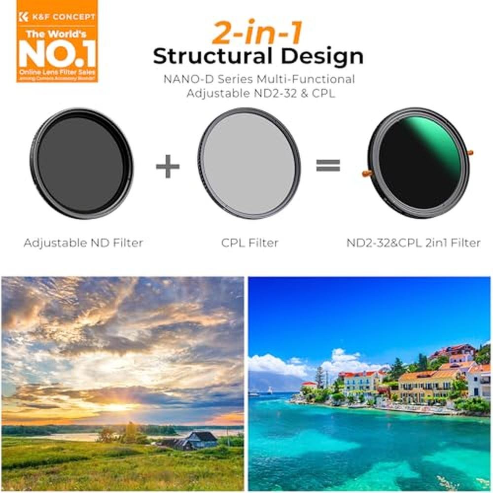 K&F CONCEPT 52mm Variable Fader ND2-32 ND Filter and CPL – Side View