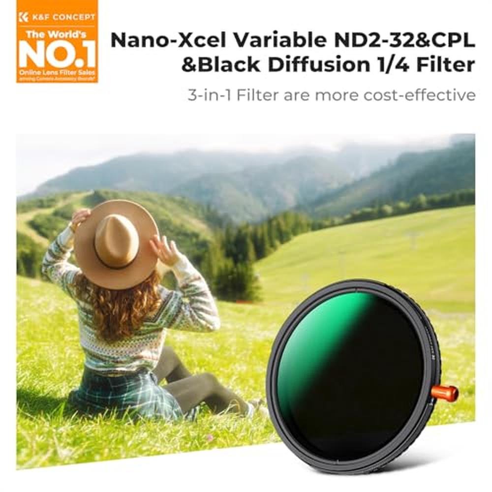 K&F CONCEPT 55mm Black Diffusion Mist Effect 1/4 & Variable – Side View
