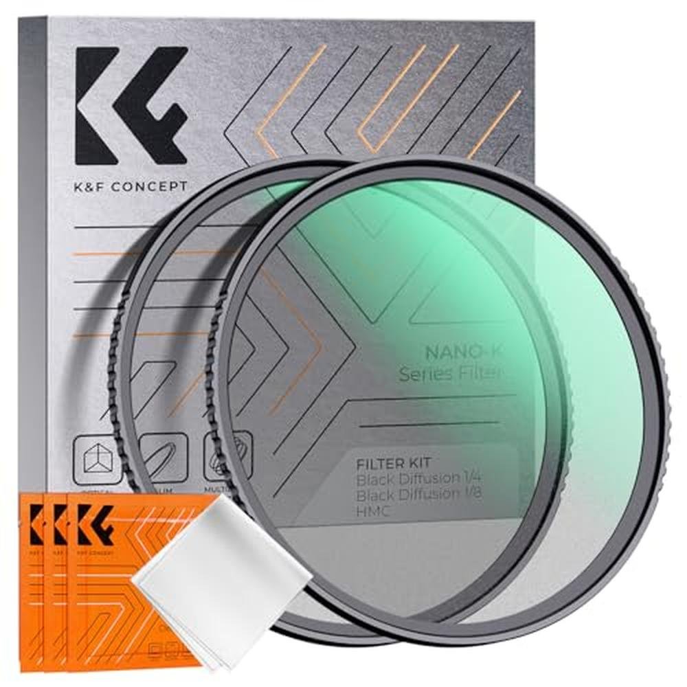 K&F CONCEPT 58mm Black Diffusion 1/4 & 1/8 Filters Kit Mist – Front View