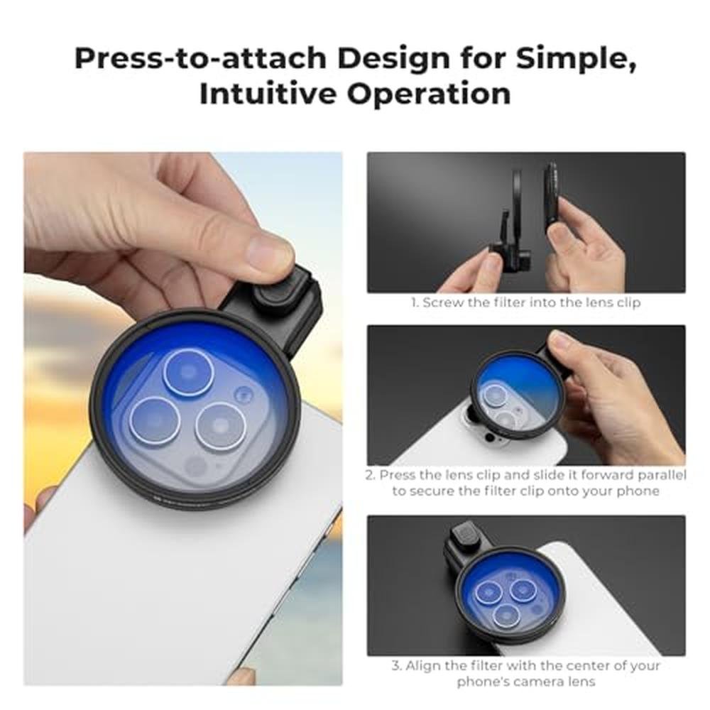 K&F CONCEPT 58mm Press-on CPL Phone Lens Filter Kit – Packaging