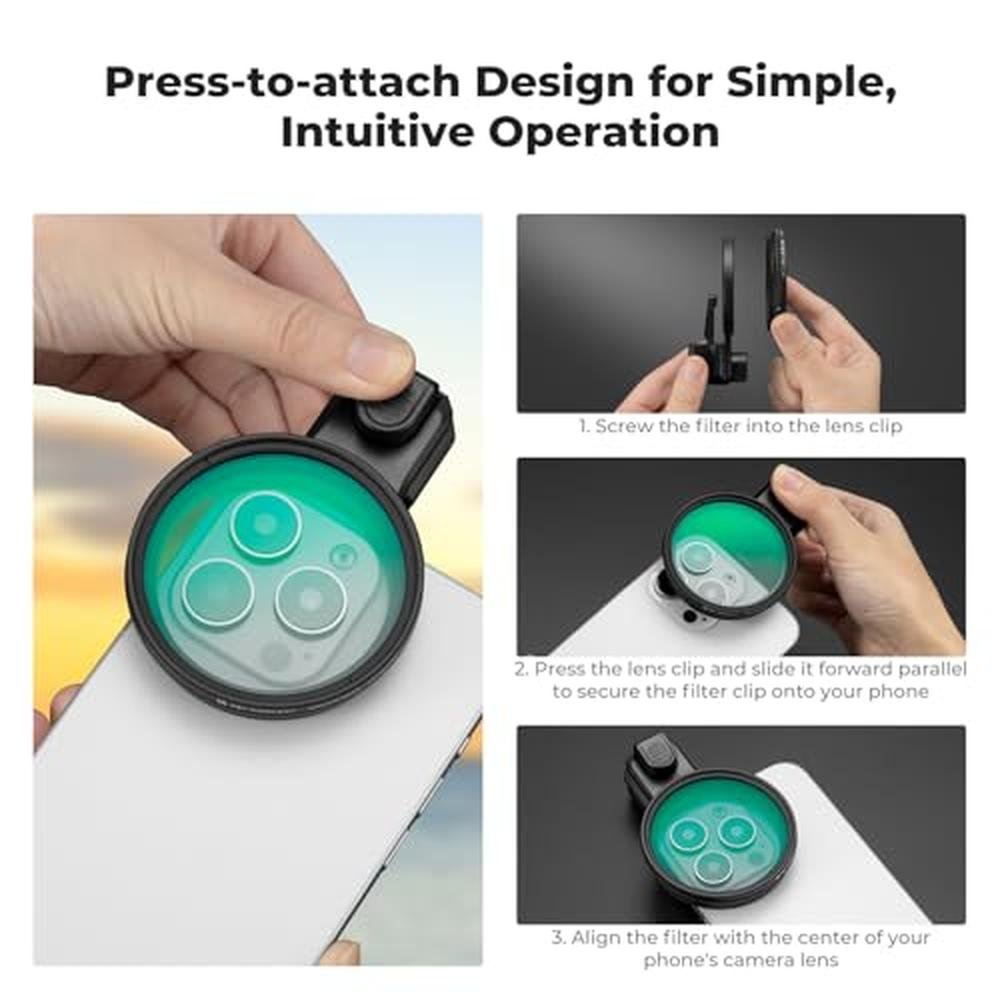 K&F CONCEPT 58mm Press-on ND2-32 Phone Lens Filter Kit – In Use