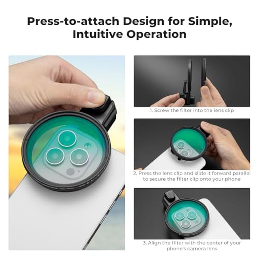 K&F CONCEPT 67mm Press-on ND2-32 Phone Lens Filter Kit – Packaging
