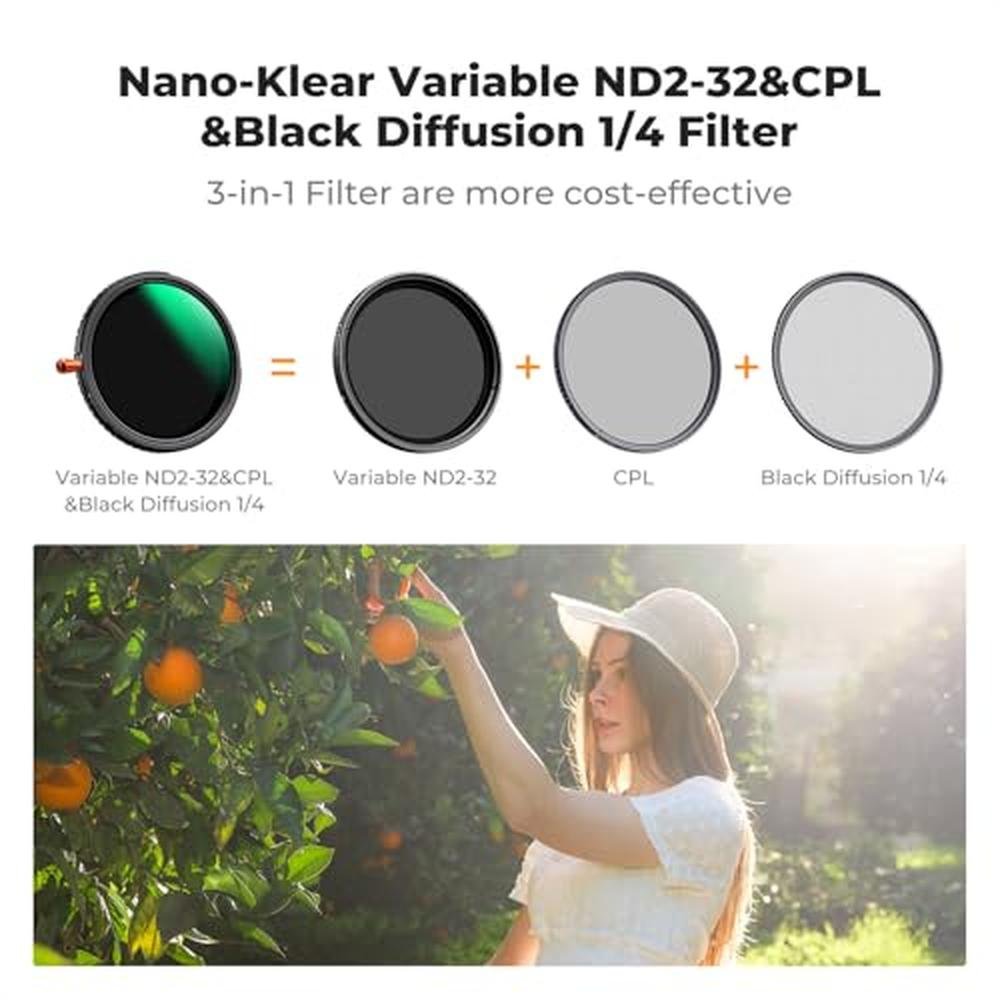 K&F CONCEPT 72mm Black Diffusion Mist Effect 1/4 & Variable – Side View