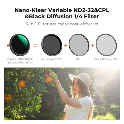 K&F CONCEPT 72mm Black Diffusion Mist Effect 1/4 & Variable – Side View