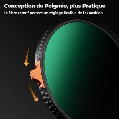 K&F CONCEPT 72mm Putter Variable ND Filter ND2-ND400 (1-9 – Packaging