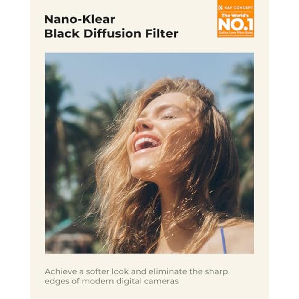 K&F CONCEPT 77mm Black Diffusion 1/4 Filter Mist Cinematic – Side View