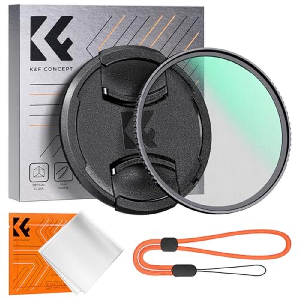 K&F CONCEPT 77mm Black Diffusion 1/4 Filter + Lens Cap – Front View