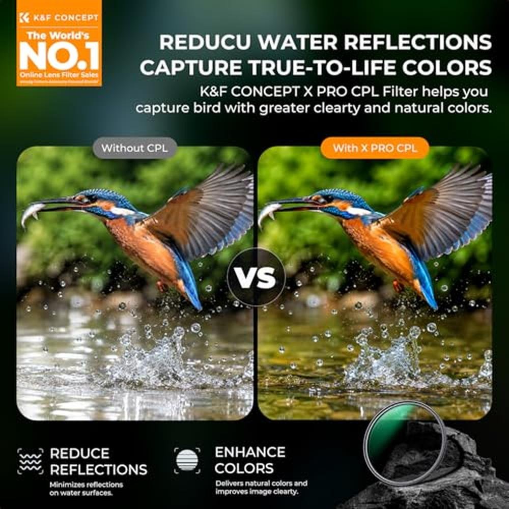 K&F CONCEPT 77mm Circular Polarizers Filter Super Slim with – Side View