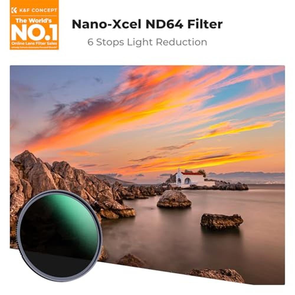 K&F CONCEPT 77mm ND64 Lens Filter (6-Stop Fixed Neutral – Side View