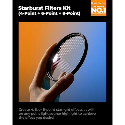 K&F CONCEPT 77mm Star Filters Kit (3 PCS) 4 Points 6 Points – Side View