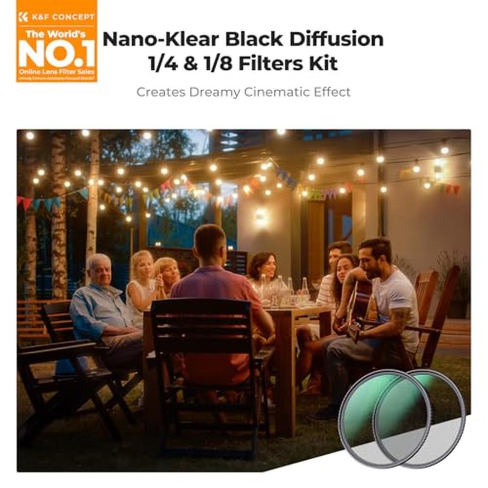 K&F CONCEPT 82mm Black Diffusion 1/4 & 1/8 Filters Kit Mist – Side View